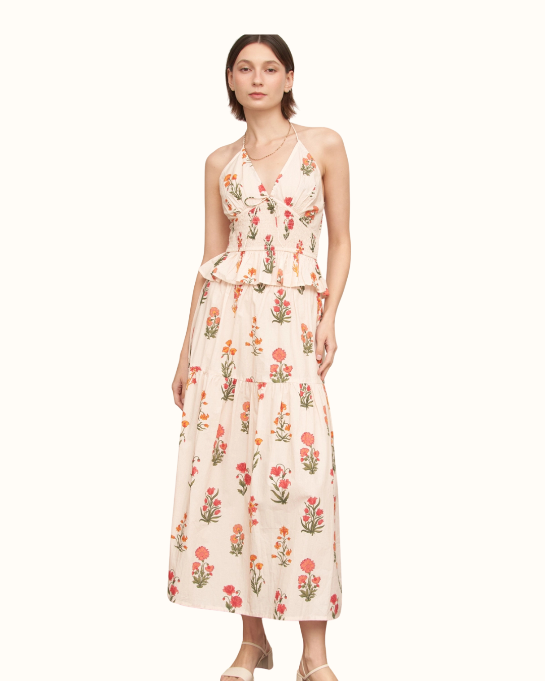 En Créme Tiered Floral Midi