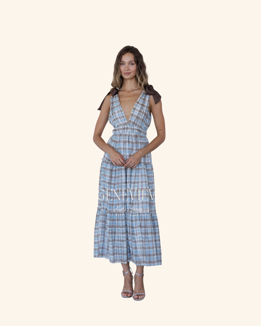 Storia Blue Brown Plaid Maxi