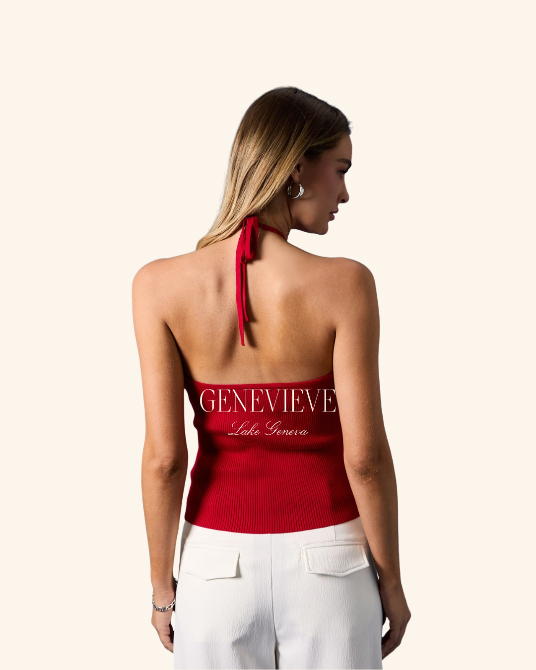 Sunday Edition Red Halter Ribbed Top