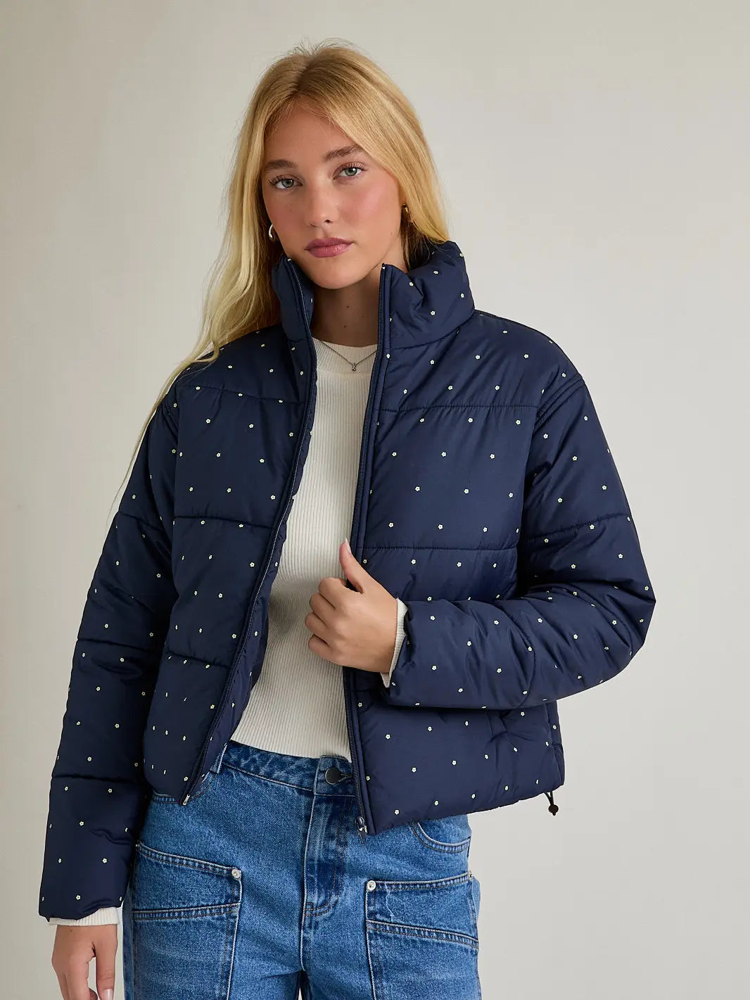 Le Lis Floral Dot Printed Puffer Jacket