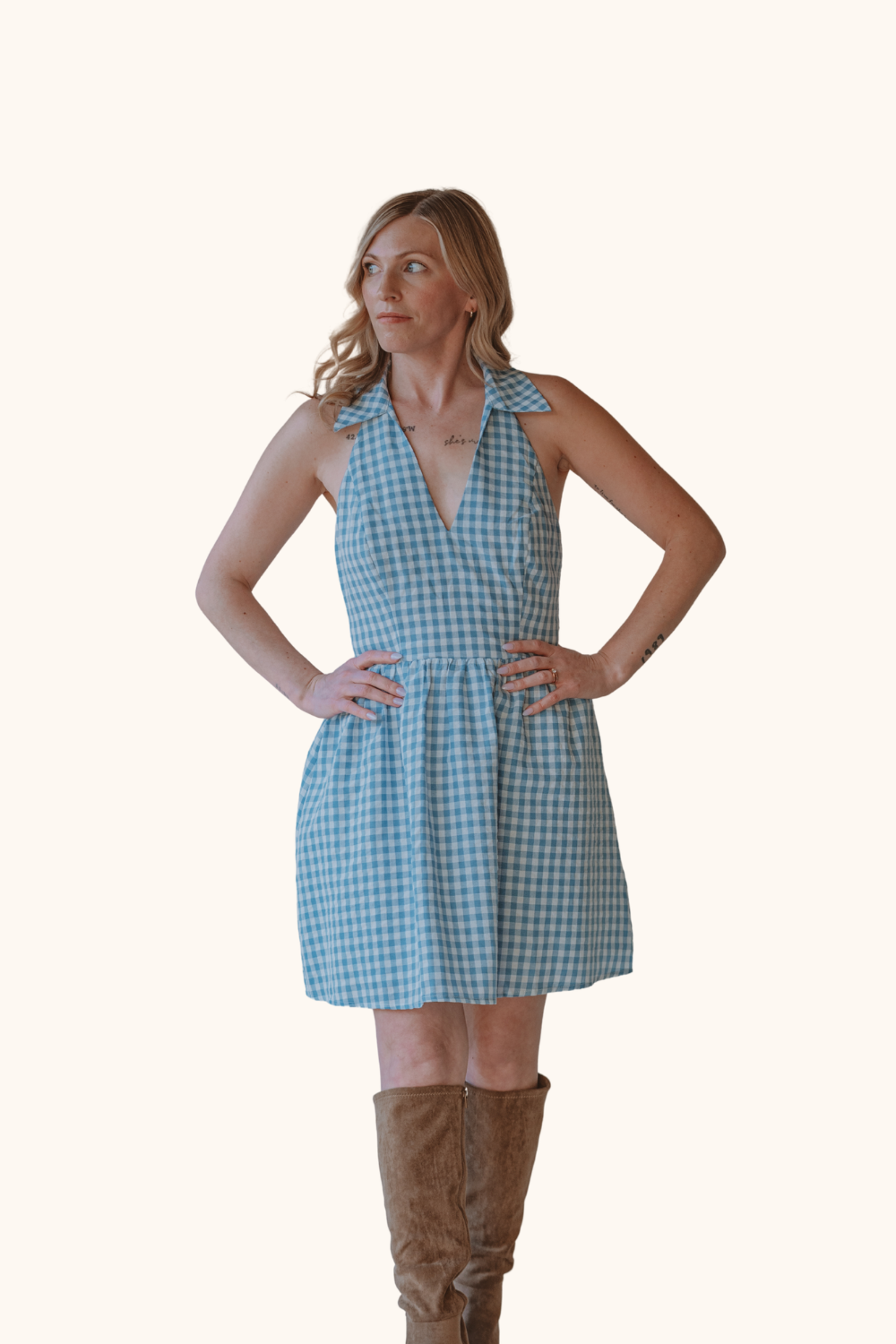 Storia Gingham Halter Dress