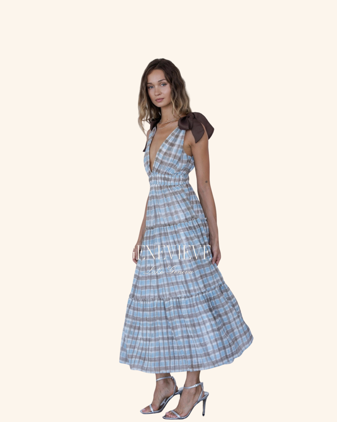 Storia Blue Brown Plaid Maxi