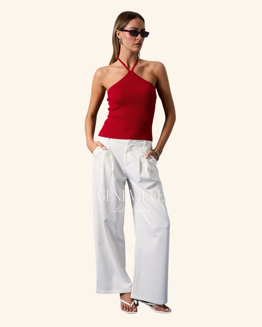 Sunday Edition Red Halter Ribbed Top