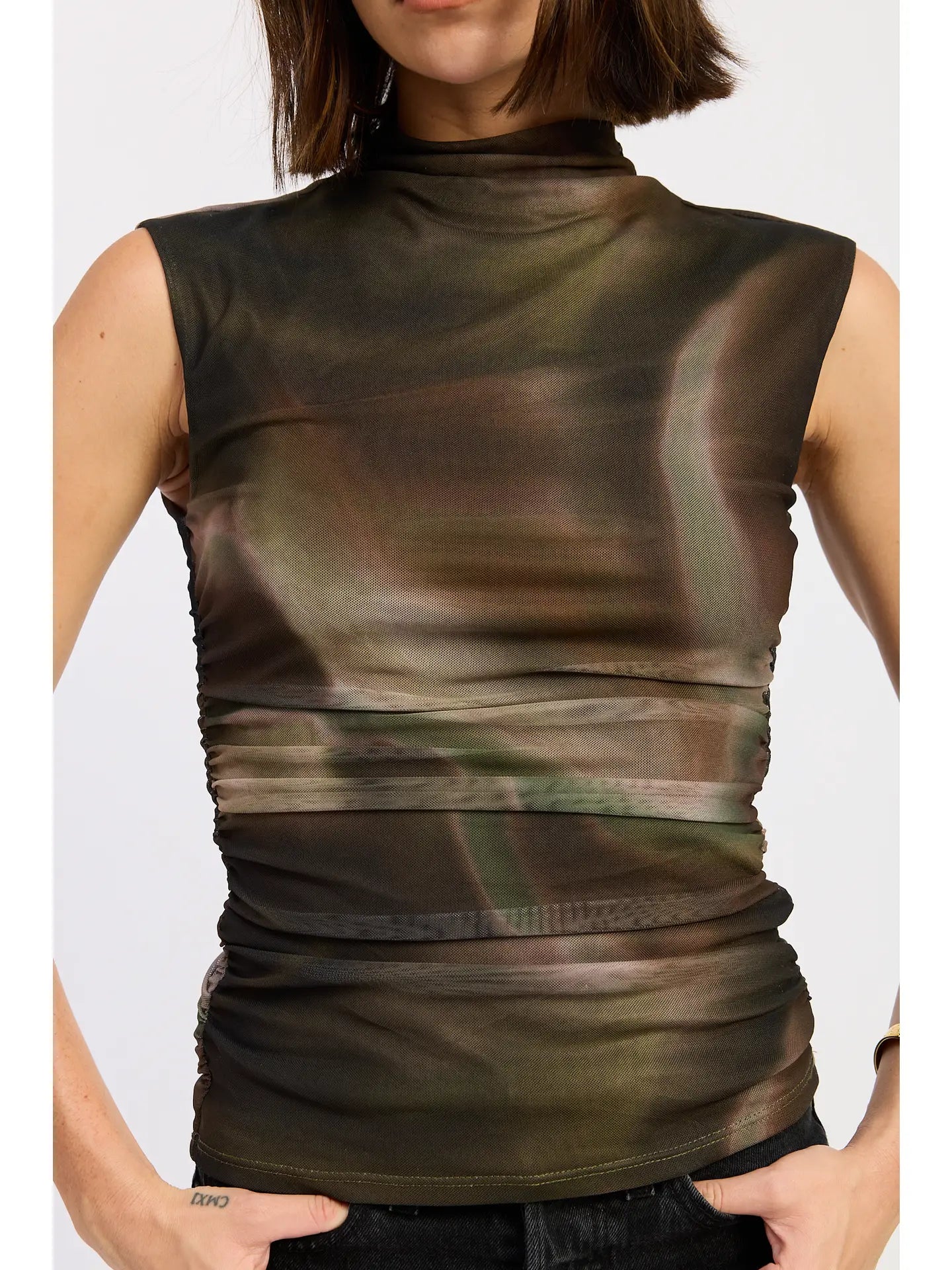 Emory Park Dropped Shoulder Mesh Top