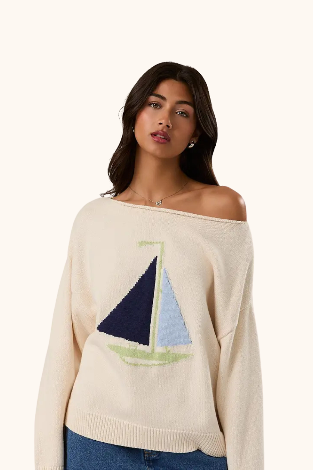 Le Lis Ivory Sailboat Knit Sweater