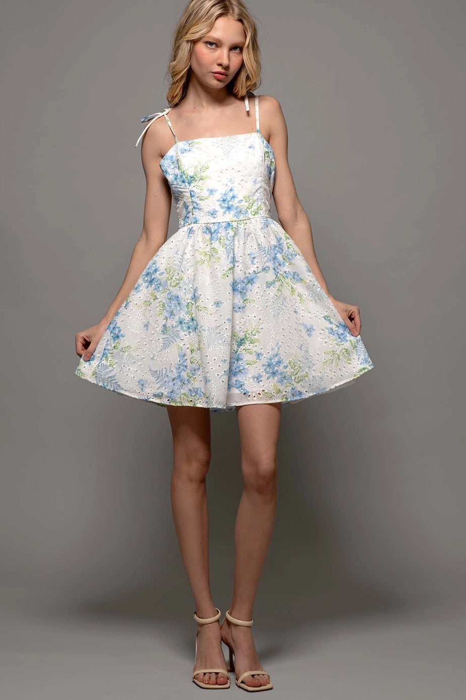 Urban Daizy Floral Eyelet Smocked Back Mini Dress