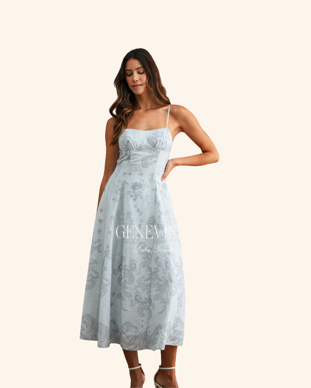 Mable Light Blue Paisely Midi