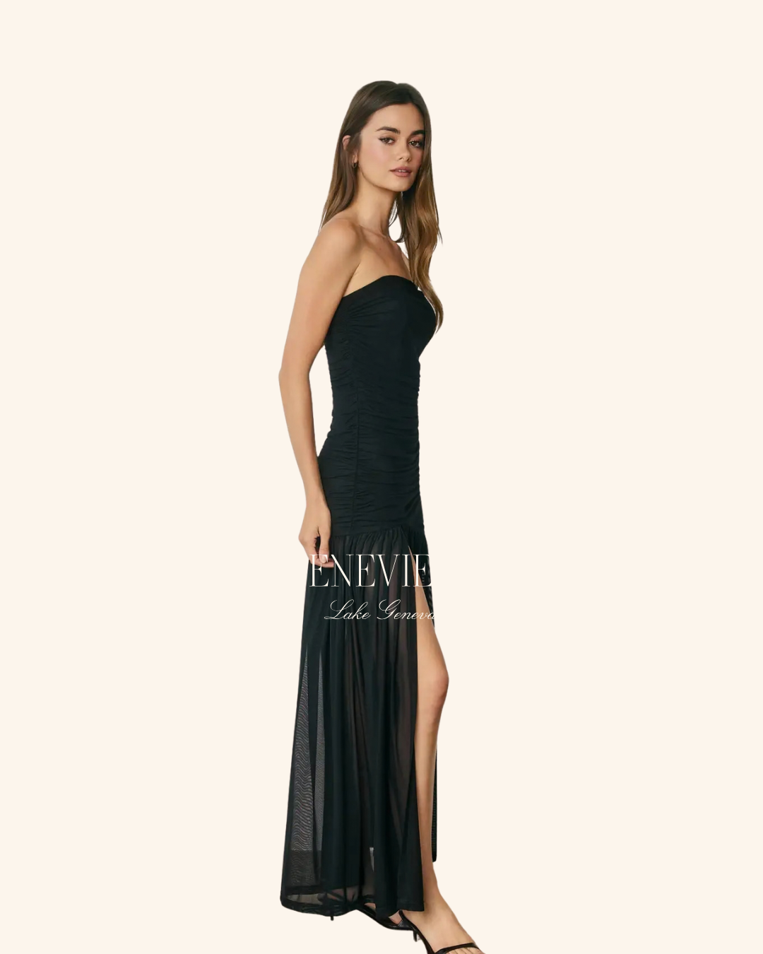 Dress Forum Ruched Strapless Mesh Dress
