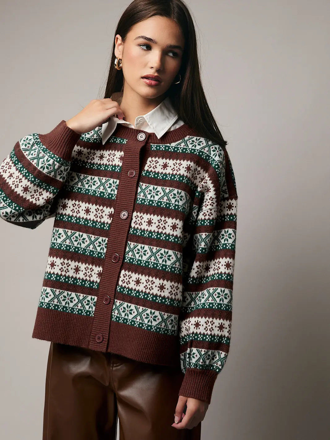 Sunday Edition Round Neck Button Up Graphic Cardigan