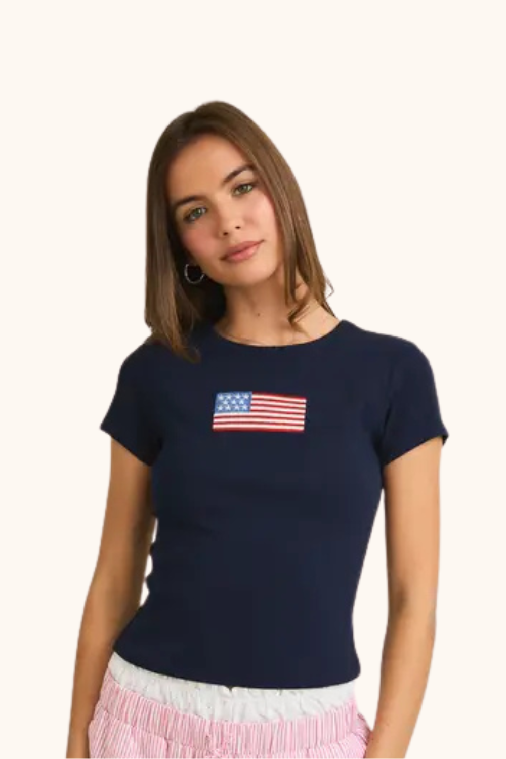Le Lis Navy American Flag Baby Tee