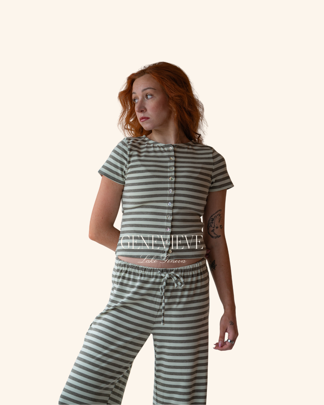 Pretty Garbage Pistachio Grey Stripe Top