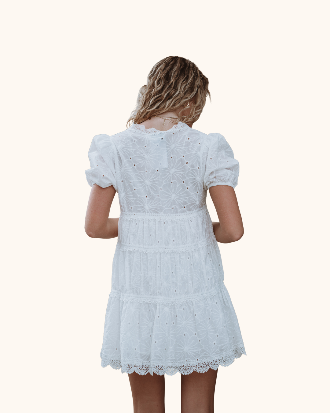 Mable White Eyelet V Neck Mini