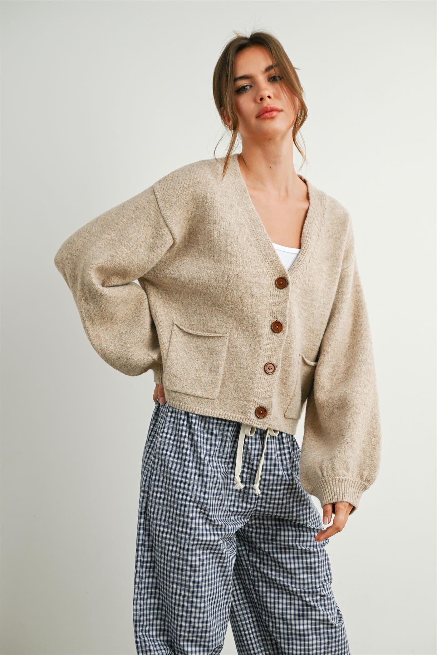 Buttermelon V-neck Cuff Button-up Cardigan (Various Colors)