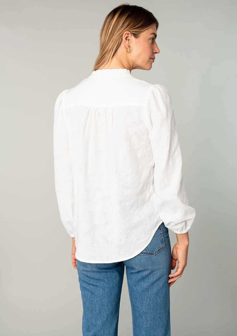 Lovestitch Long Sleeve Ruffle Neck Button Down Blouse