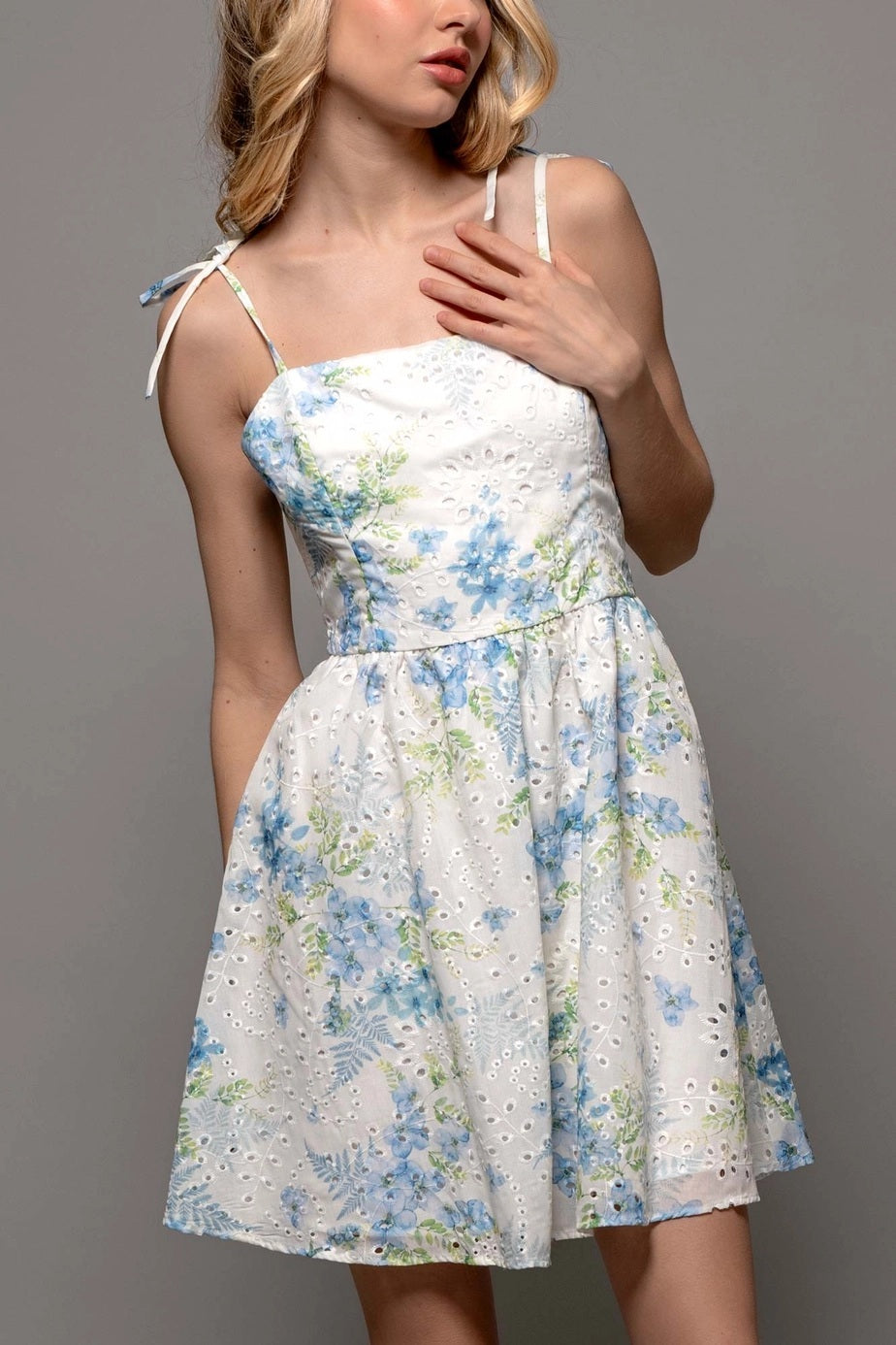 Urban Daizy Floral Eyelet Smocked Back Mini Dress