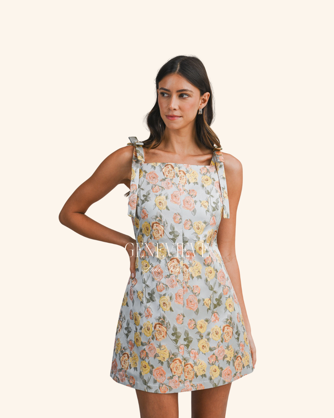 Mable Floral Jacquard Mini Dress With Bow