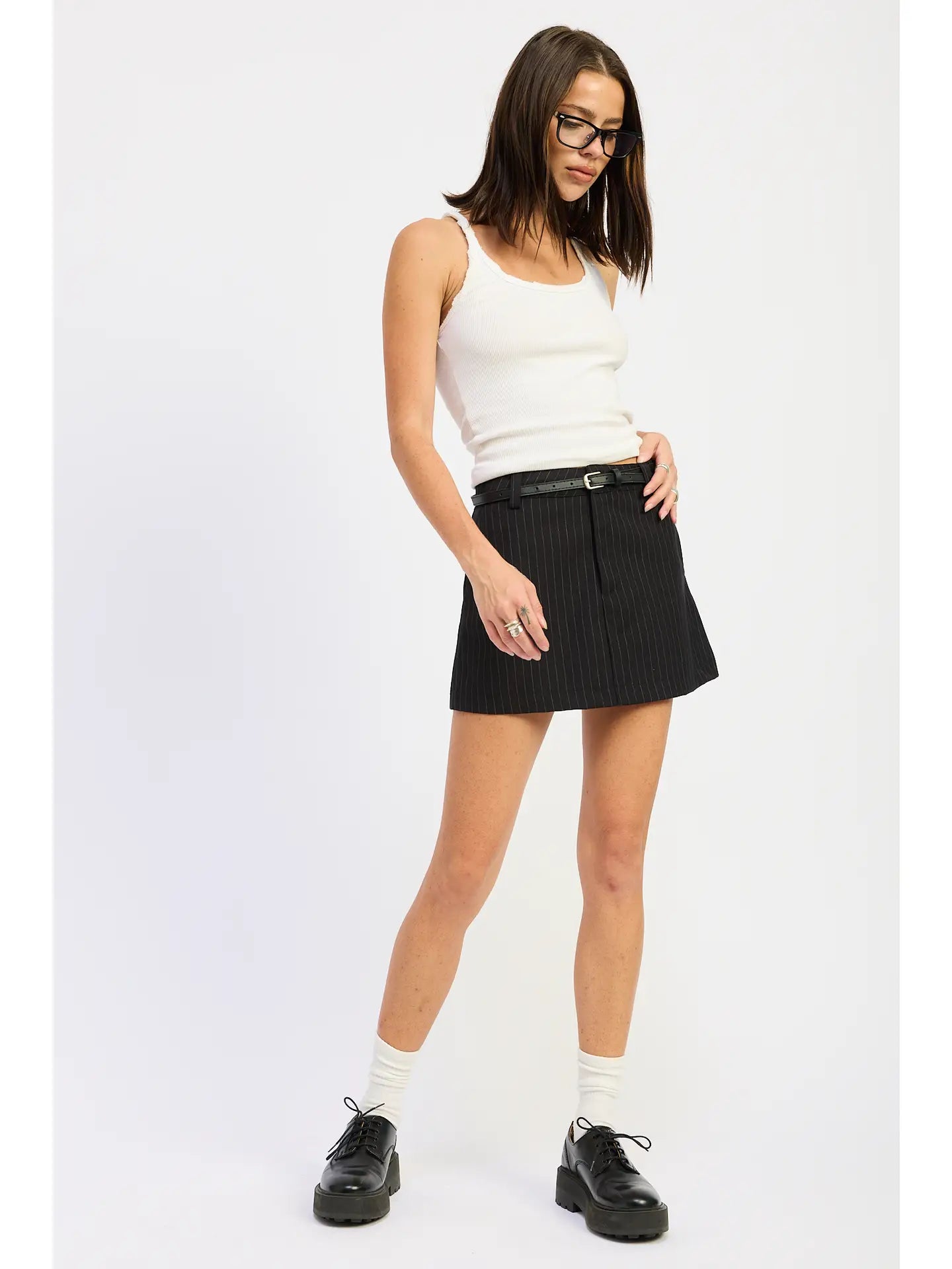 Emory Park Pinstripe Mini Skirt with Belt