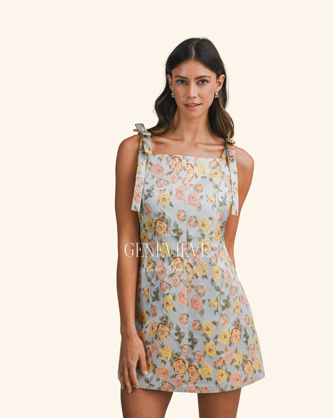 Mable Floral Jacquard Mini Dress With Bow