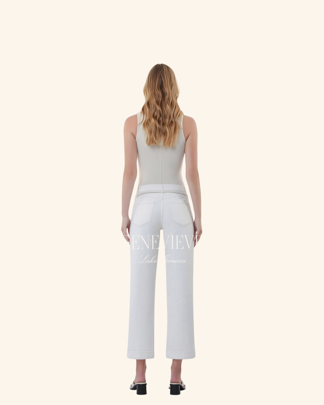 Flying Monkey White Cuff Boyfriend Jean With Rope Belt