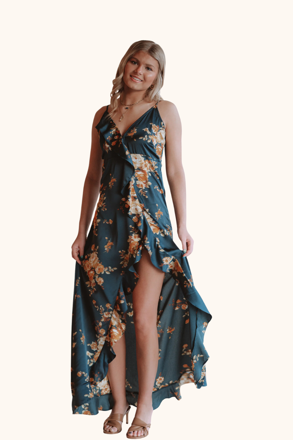 Dress Forum Floral Asymmetrical Ruffle Maxi Dress
