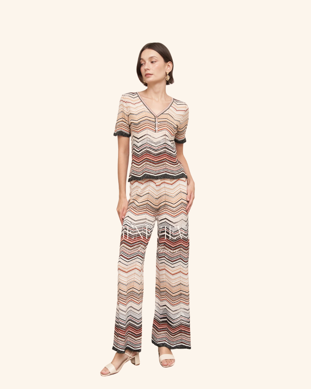 En Creme Multicolored Knit Long Pant