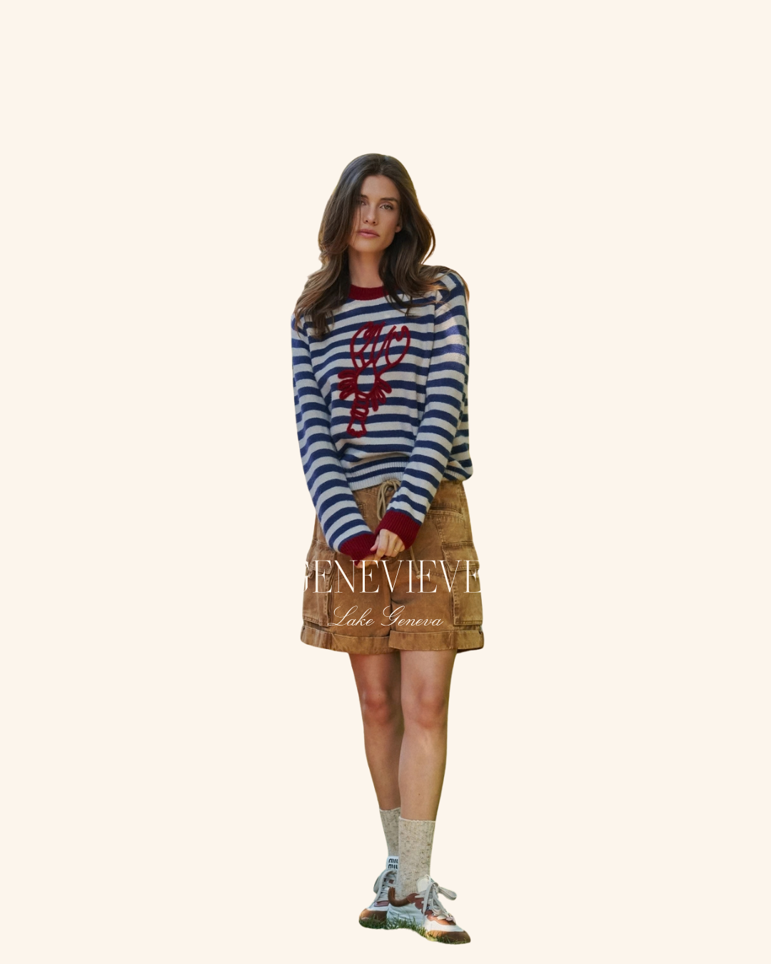Urban Daizy Navy Red Stripe Lobster Sweater