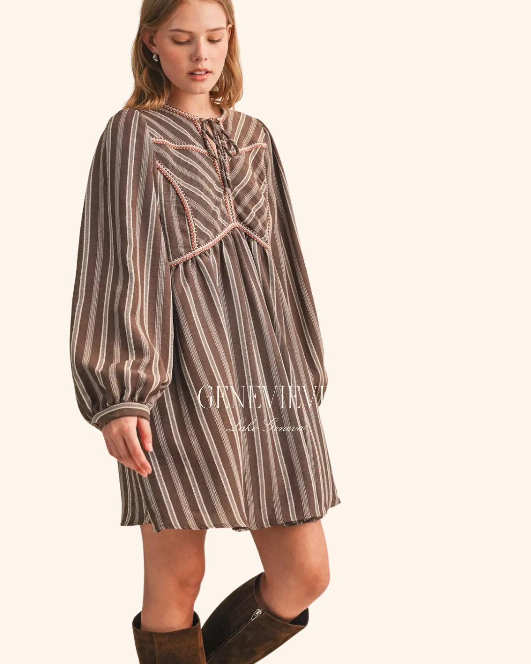 &Merci Brown Stripe Long Sleeve Mini