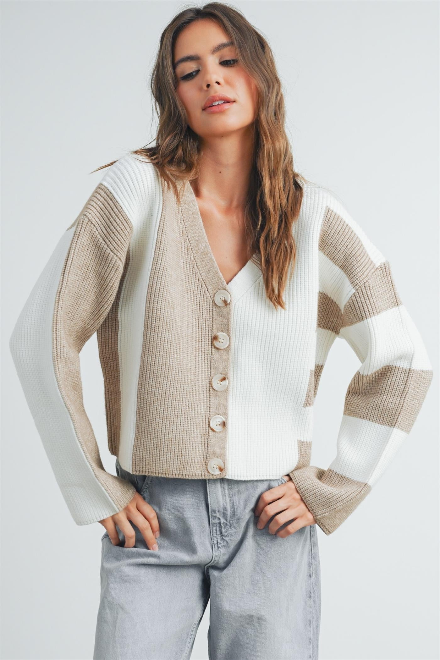 Buttermelon Color Block Button Down Cardigan