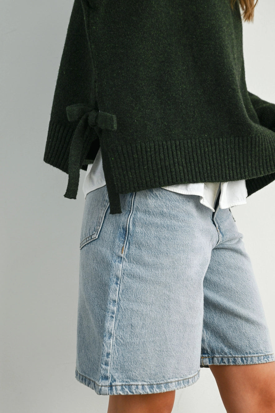 Buttermelon Tie Split-Hem Crewneck Top