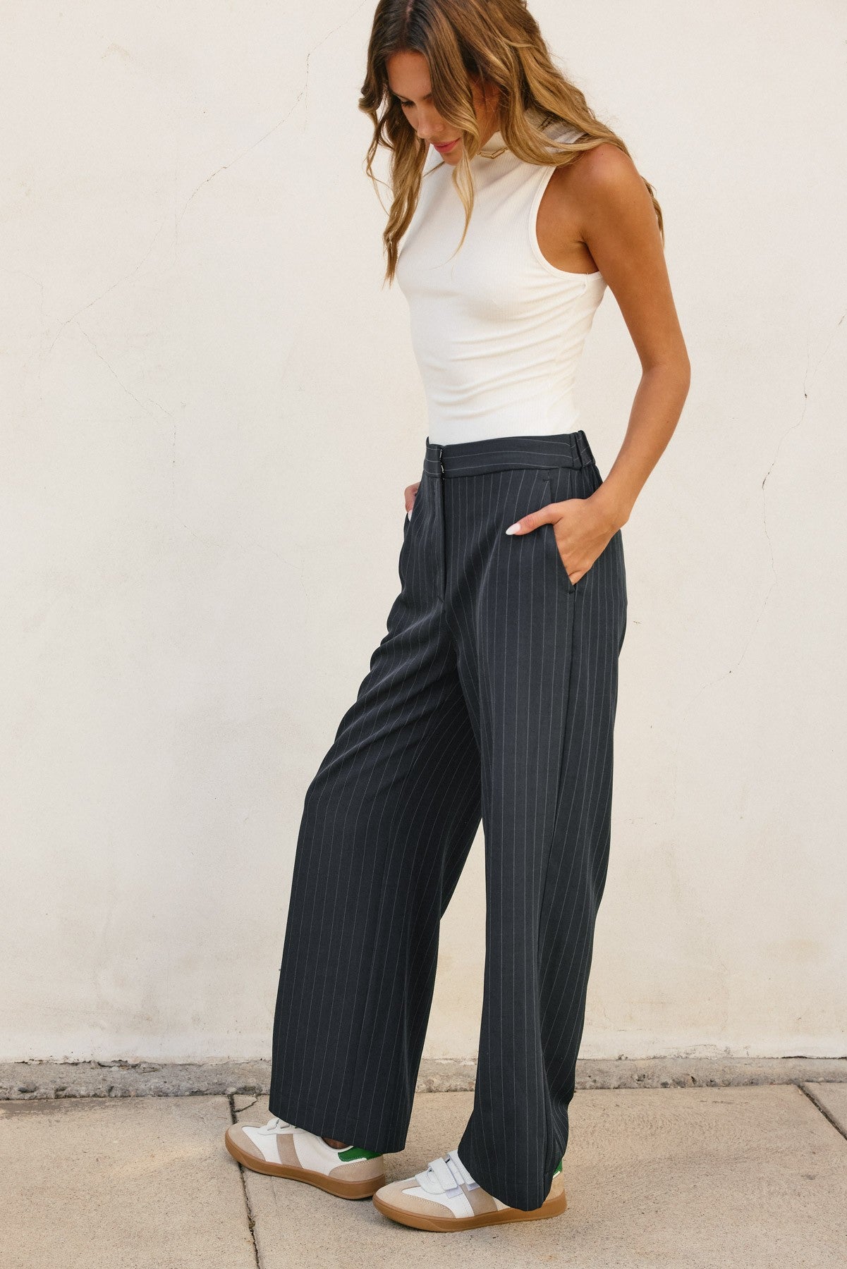 Dress Forum Pinstriped Wide Leg Trousers