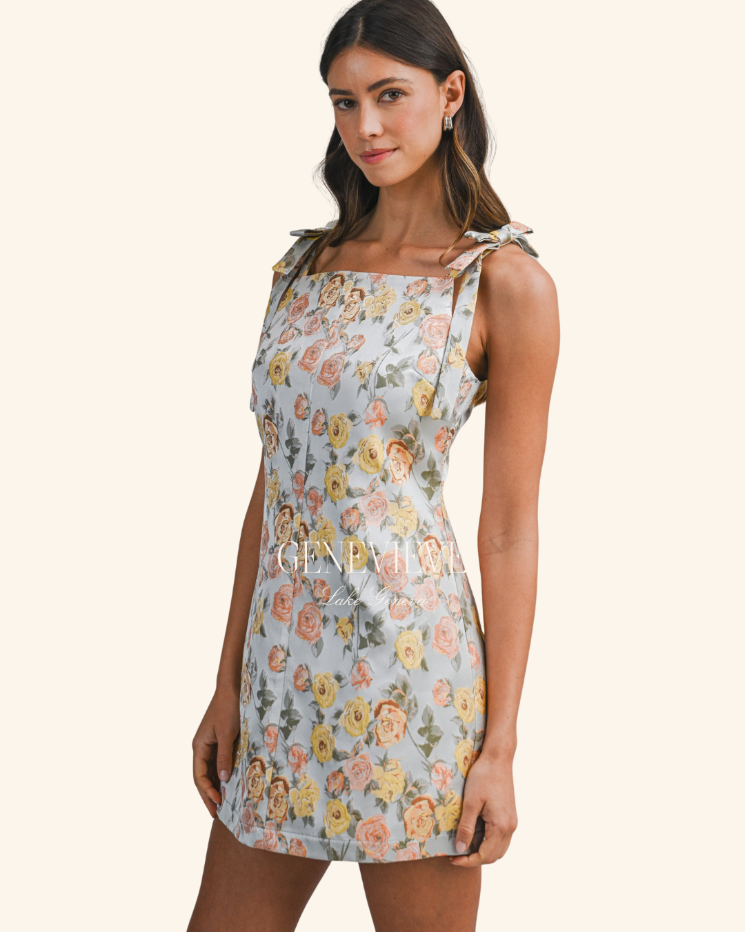 Mable Floral Jacquard Mini Dress With Bow
