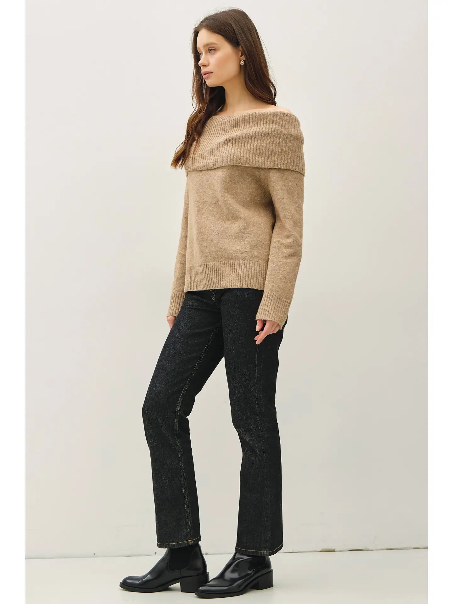 Be Cool Roll Over Off the Shoulder Wool Blend Sweater