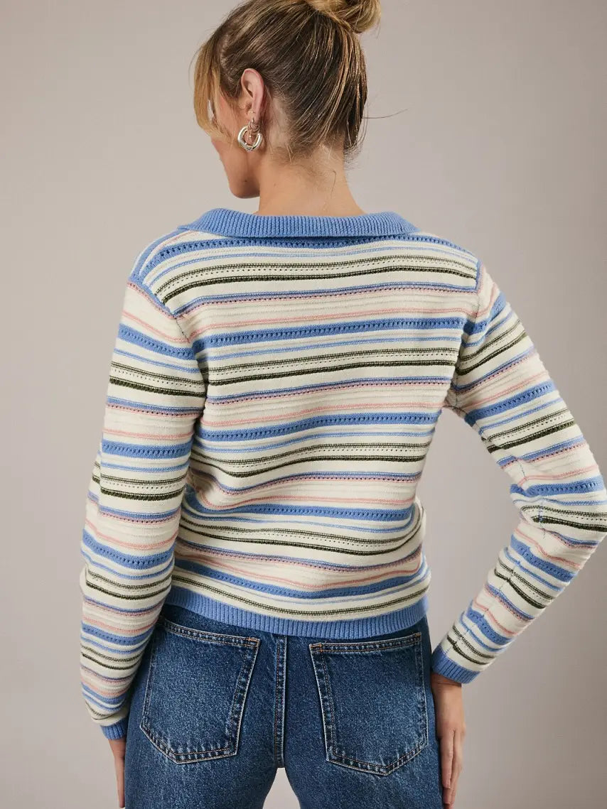 Sunday Edition Collared Multi Color Stripe Sweater