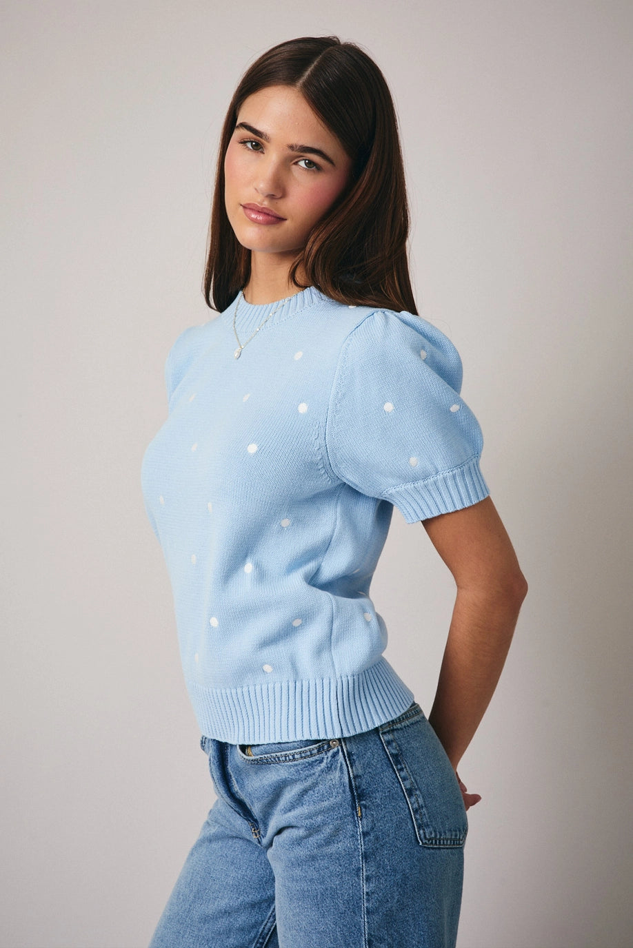 Sunday Edition Puff Short Sleeve Embroidered Sweater (Various Colors)