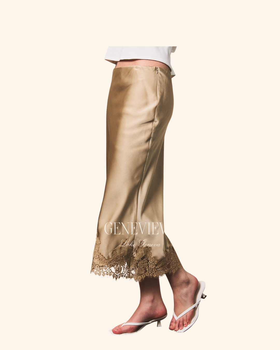 Le Lis Beige Lace Trim Midi