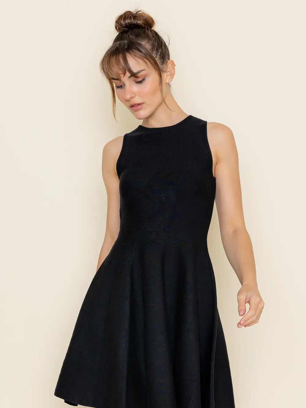 FORE Crew Neck Flared Sleeveless Midi Dress