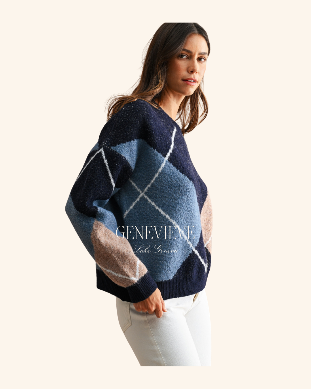Mable Navy Argyle Sweater