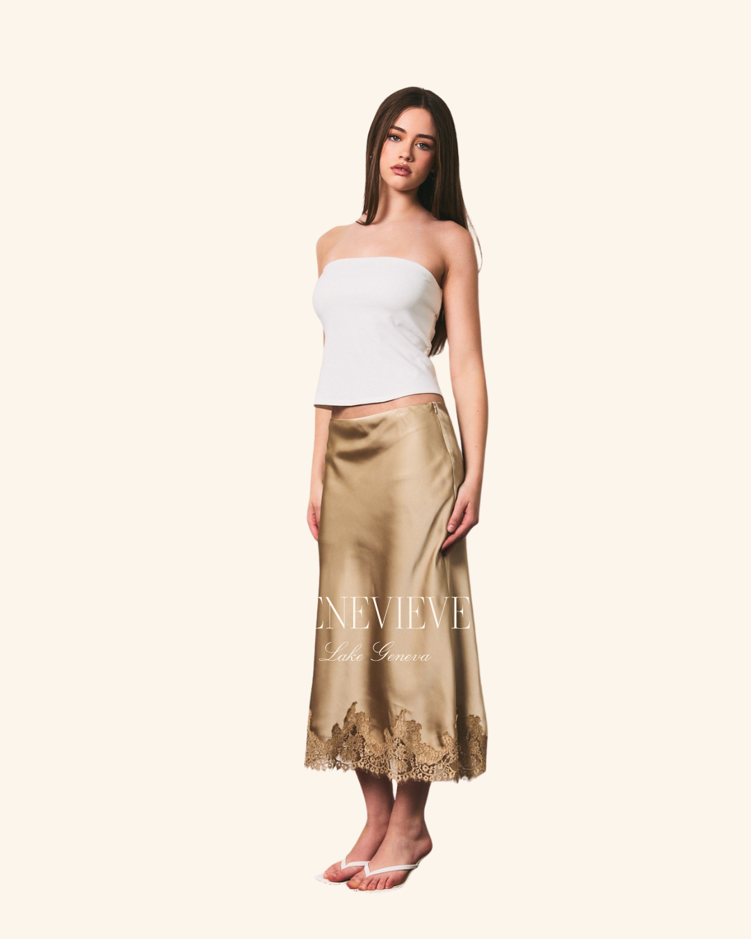 Le Lis Beige Lace Trim Midi
