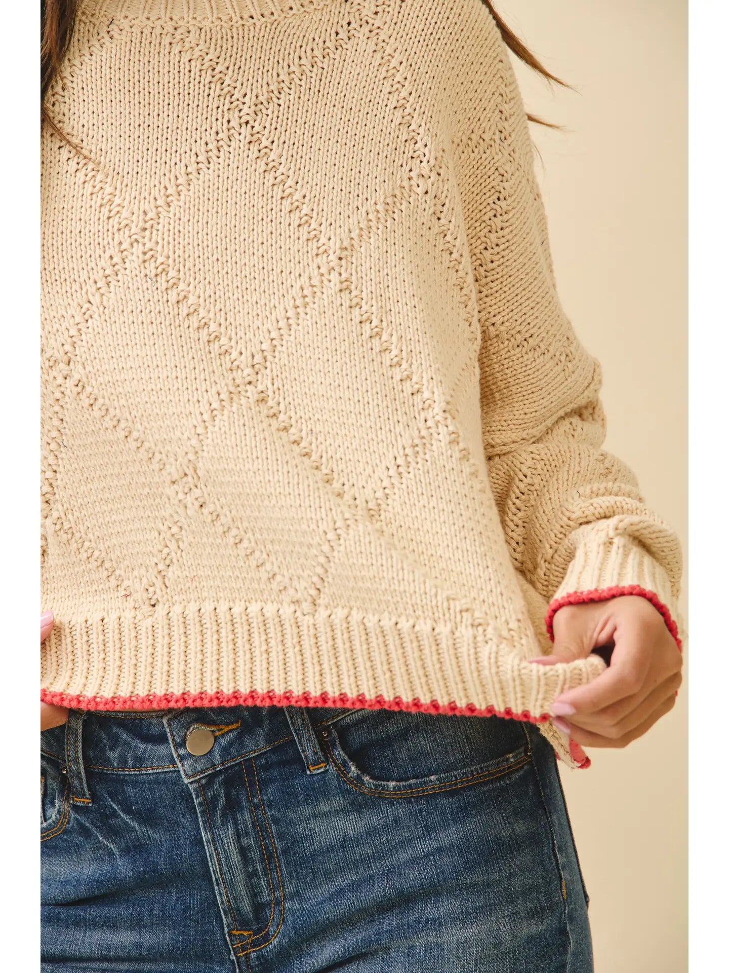 Aemi + Co Diamond Knit Pullover Sweater