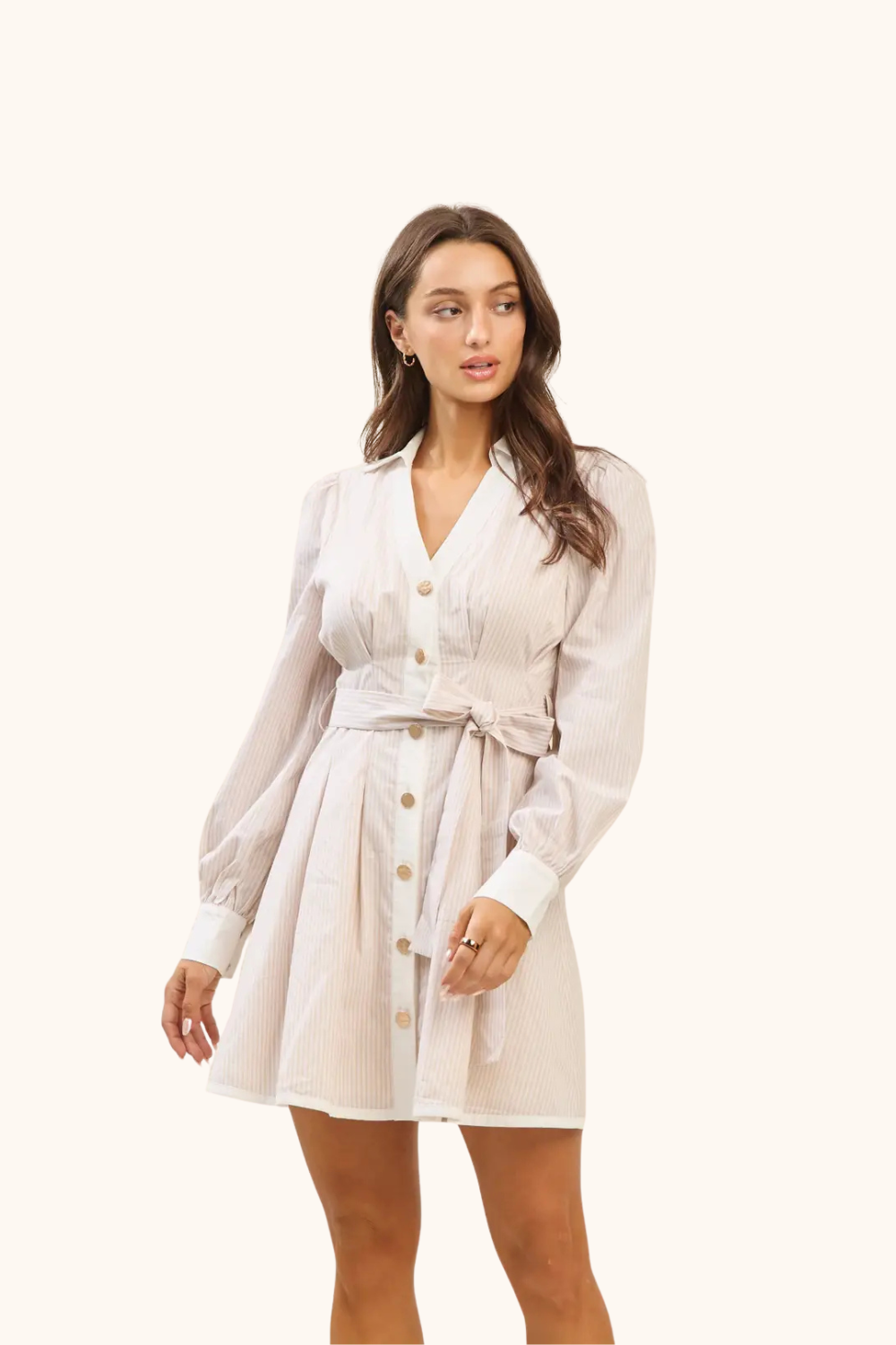 Able Gold Button Striped Dress