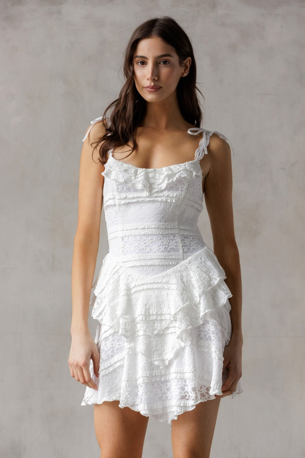Storia Textured Ruffle Tiered Mini Dress