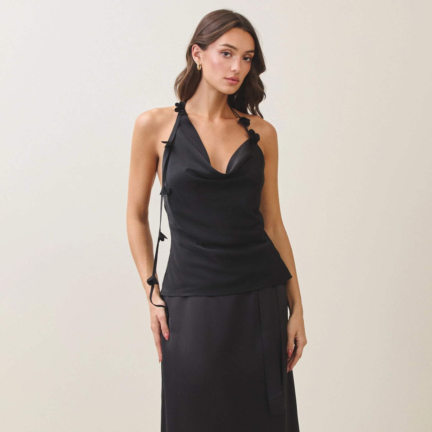 Able Cowlneck Halter Satin Top