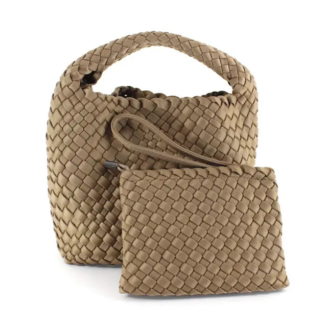 Small Nylon Woven Hobo Crossbody Bag W/Cosmetic Pouch