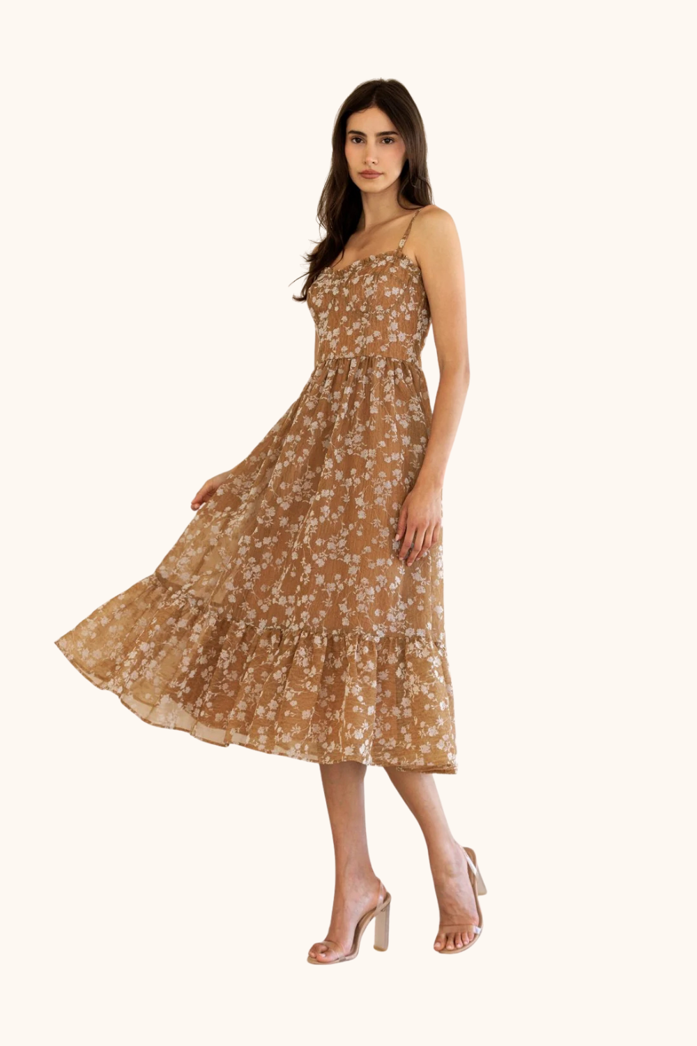 Storia Floral Print Ruffled Hem Midi Dress