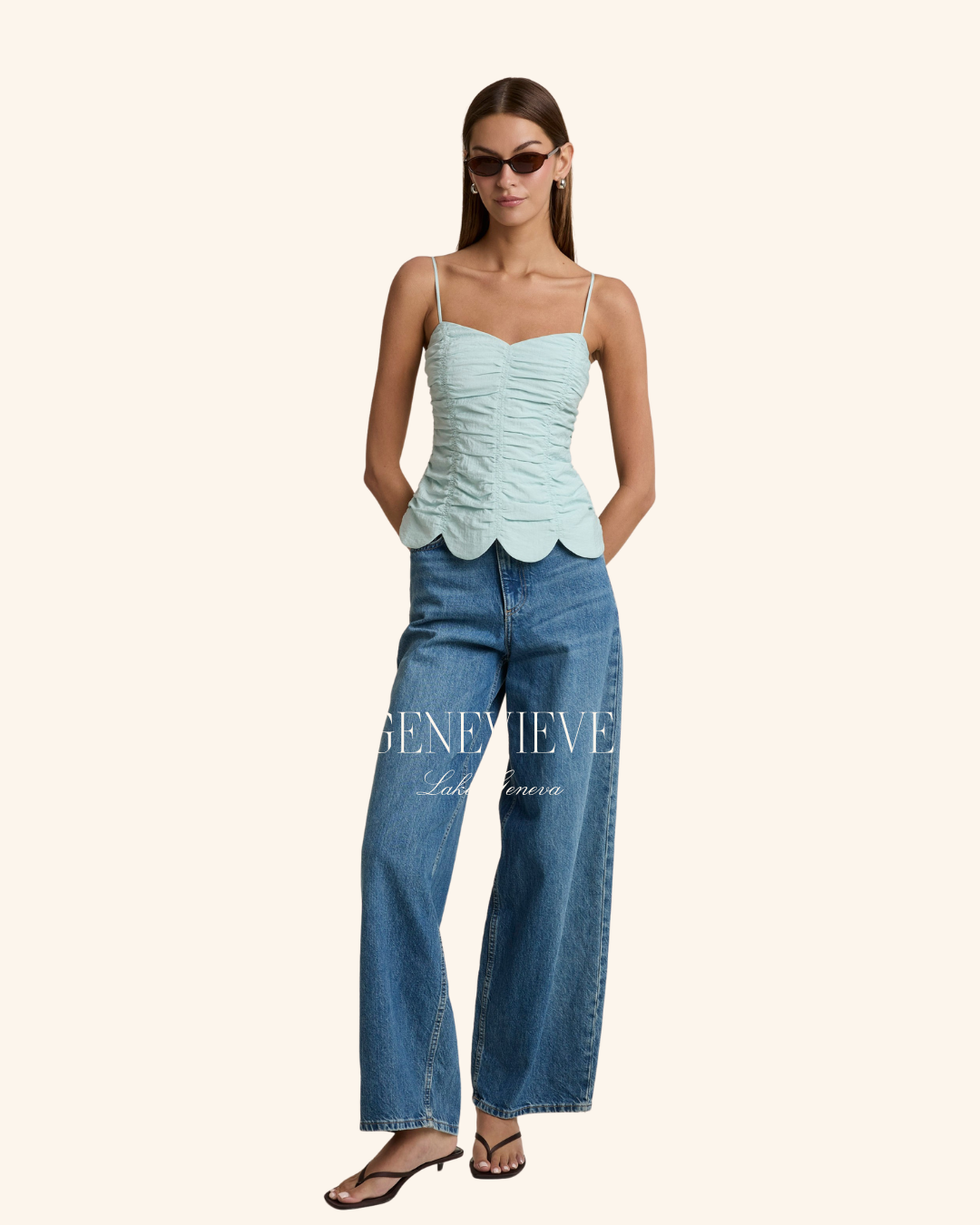 Mable Blue Ruched Scallop Tank