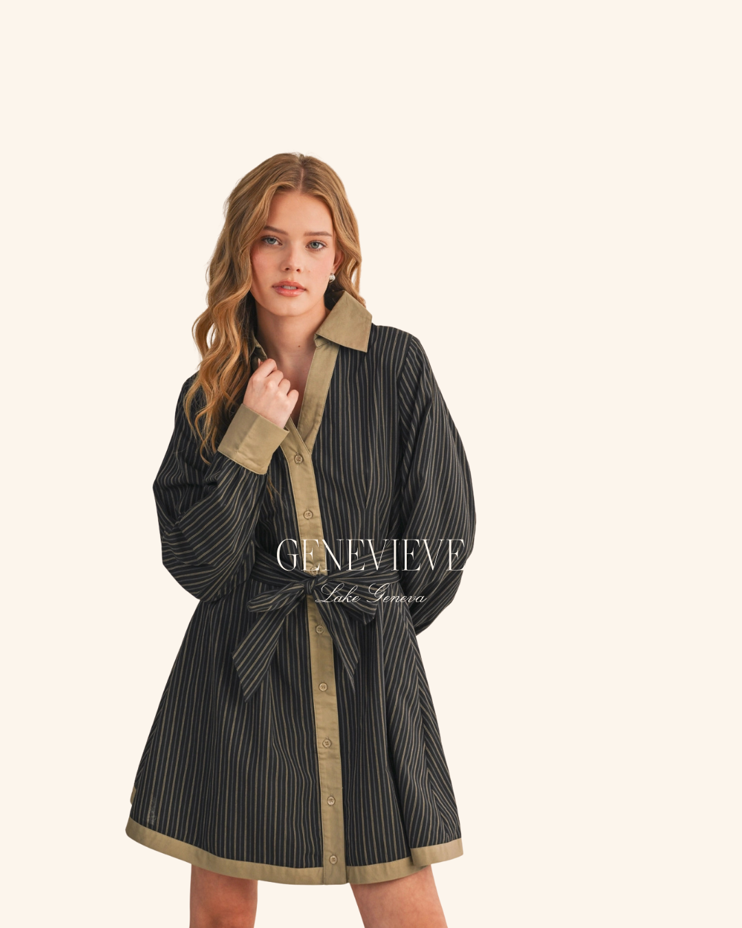& Merci Black Stripe Mini Shirt Dress