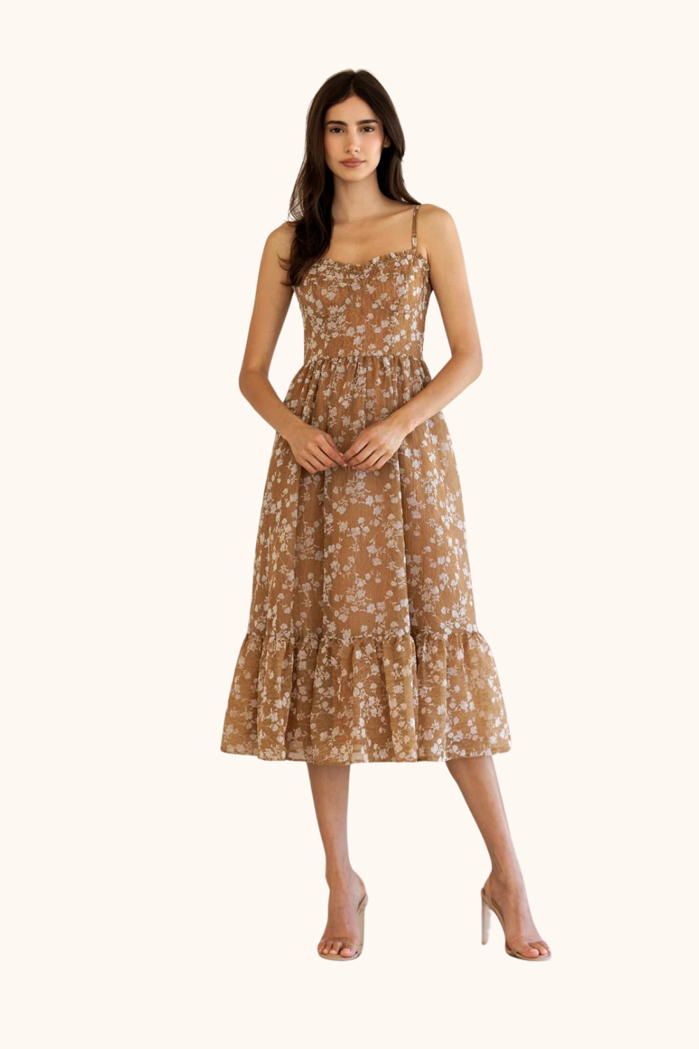 Storia Floral Print Ruffled Hem Midi Dress