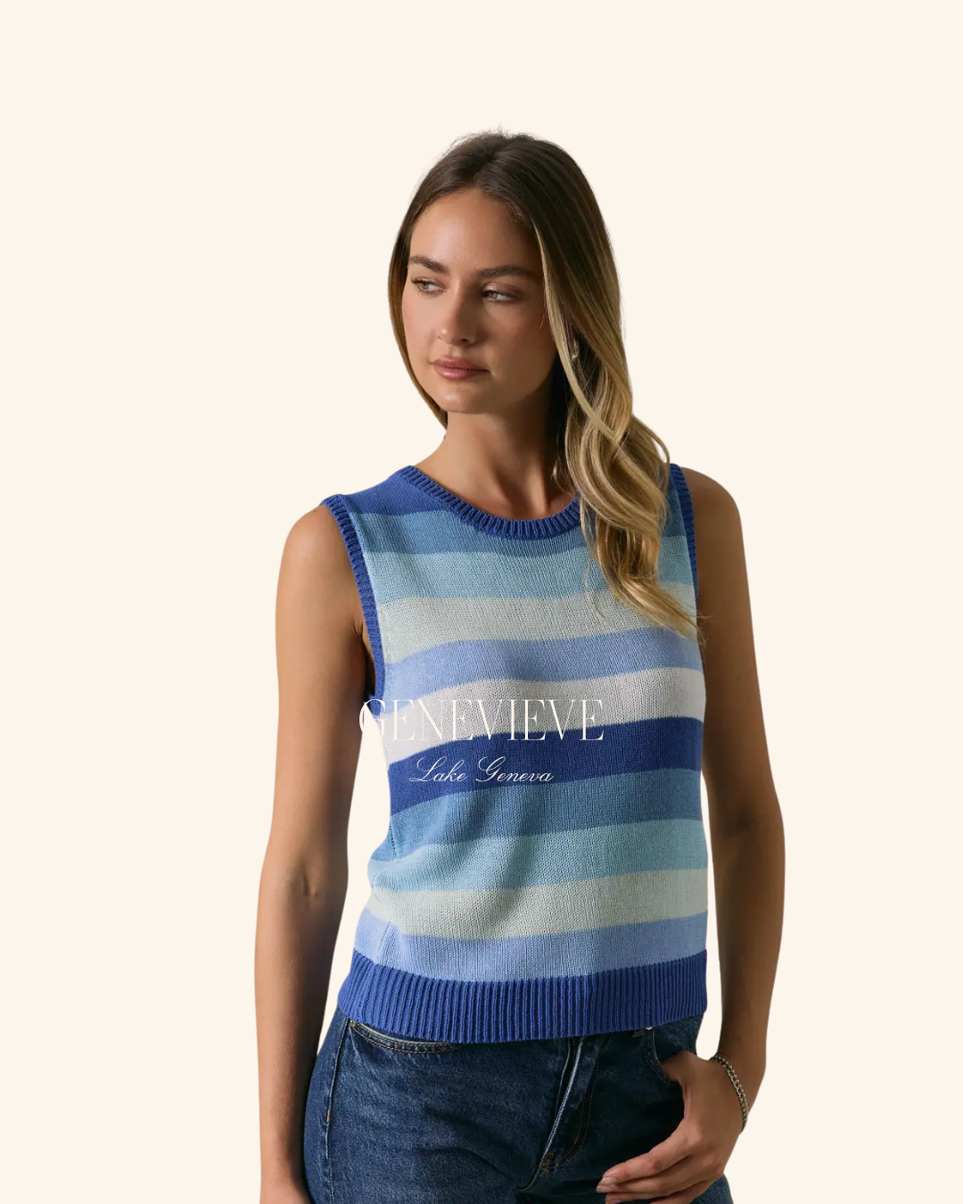 Sunday Edition Blue Stripe Knit Blue Tank