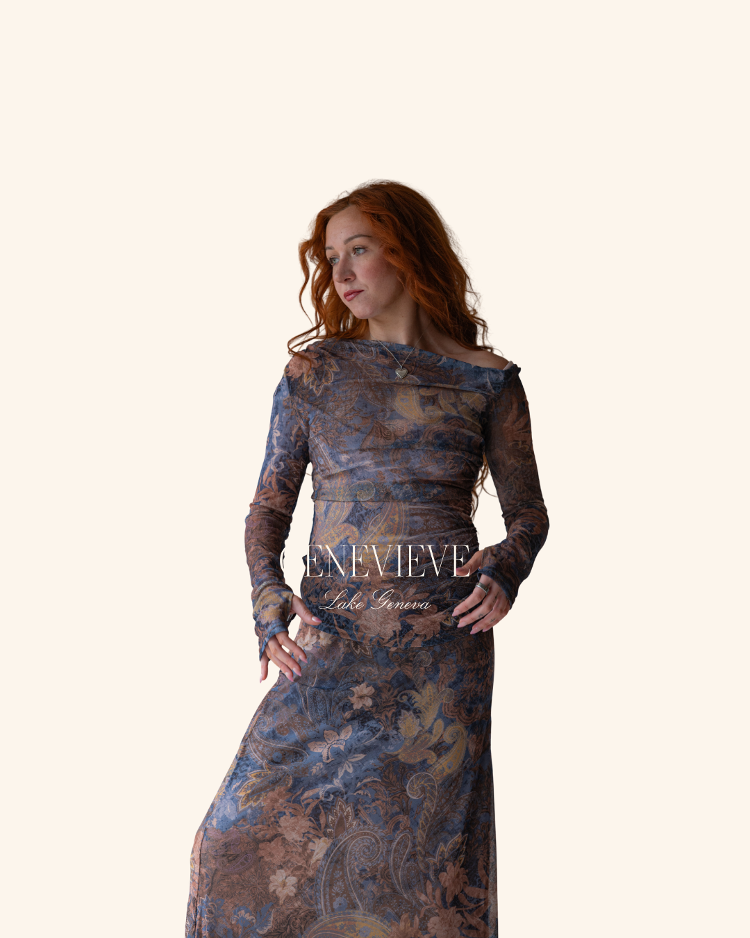 En Creme Blue Brown Pattern Maxi Skirt