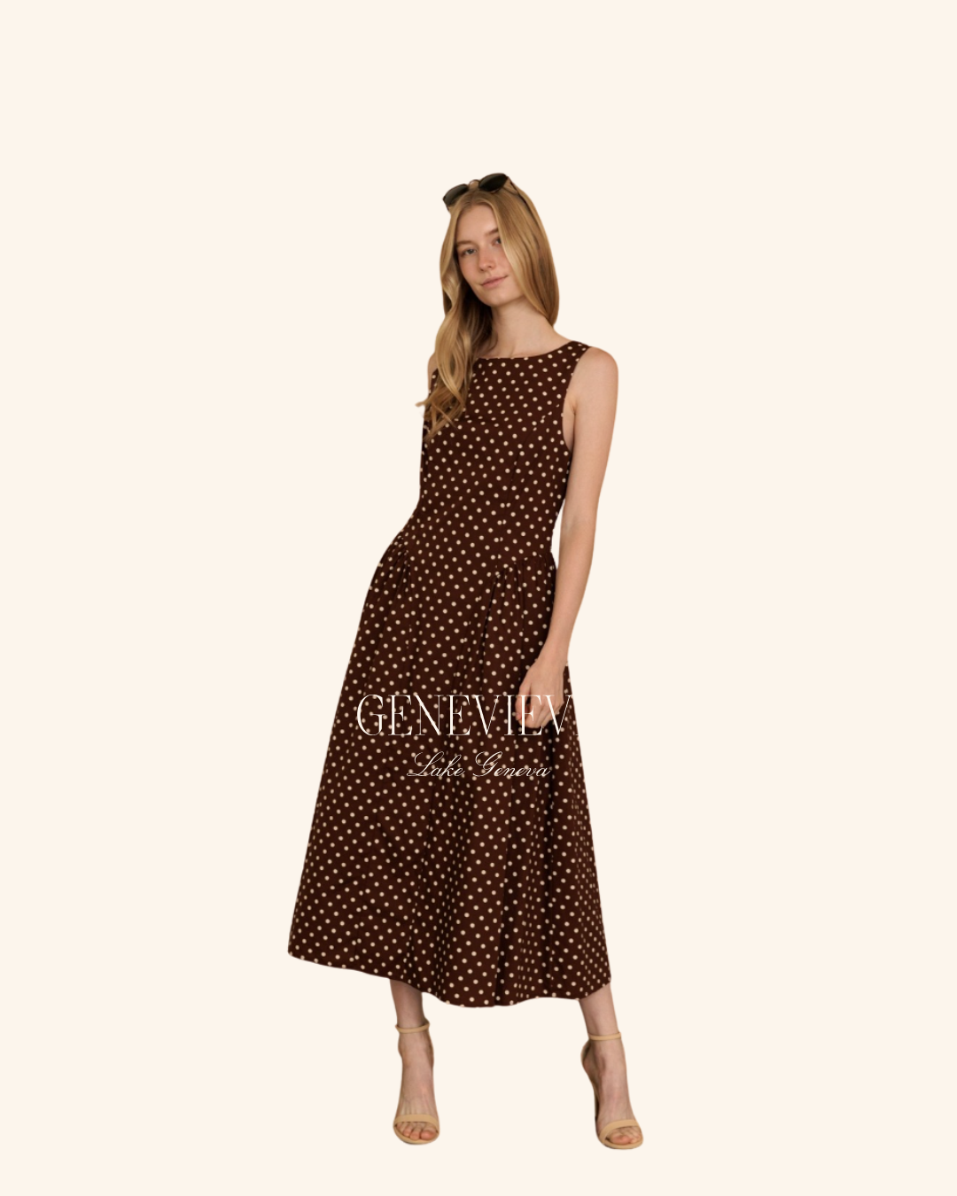 Storia Brown Polka Dot Midi Dress